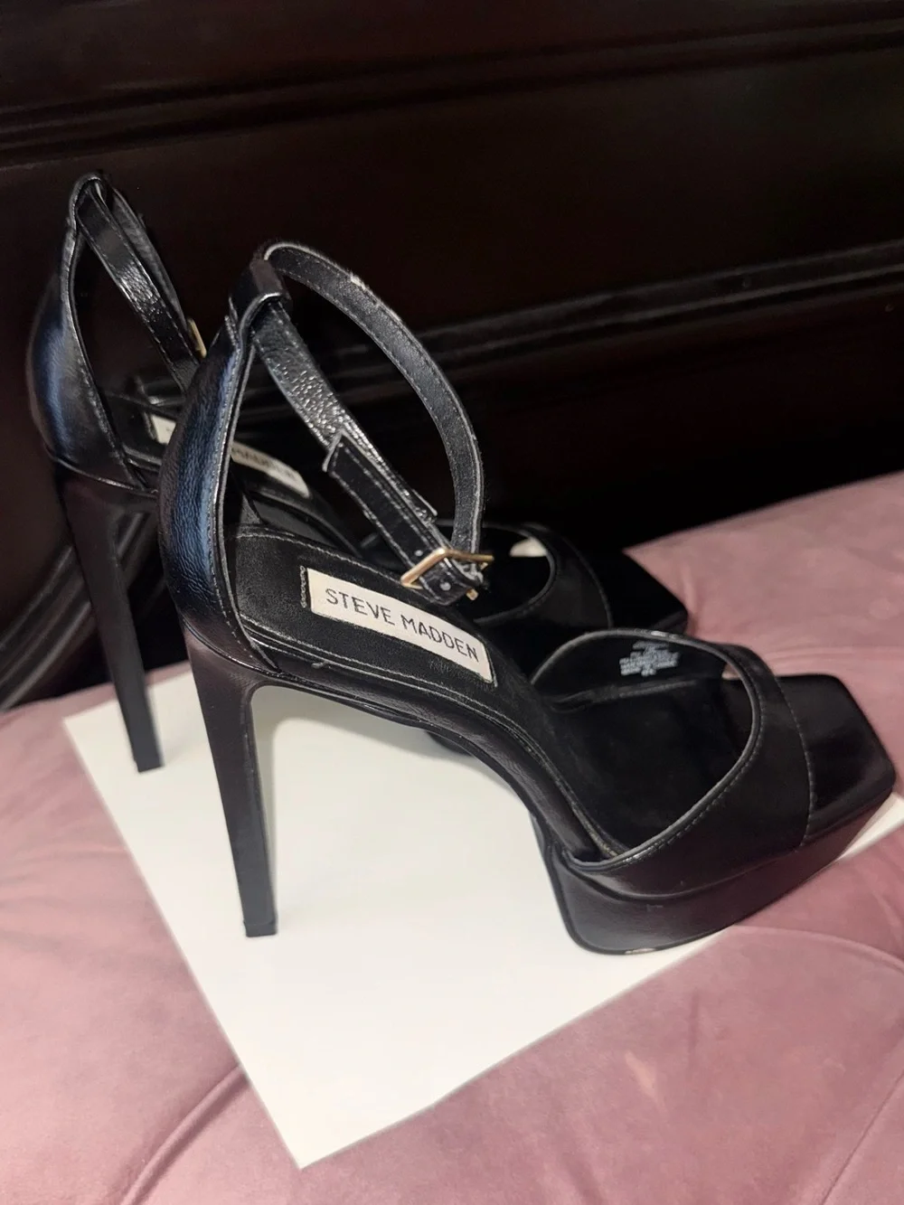 Steve Madden Black Patent Leather Platform Ankle-Strap Heels